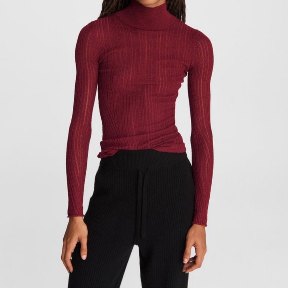 rag & bone Sweater Womens SZ XXS Lexi Cotton Rib Knit T-neck Slim Fit in Plum